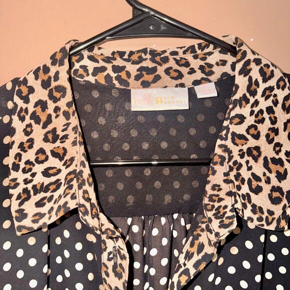 Belle Kim Gravel Women's Button Down Cheetah Print Blouse Top - Size 1X - Picture 8 of 9